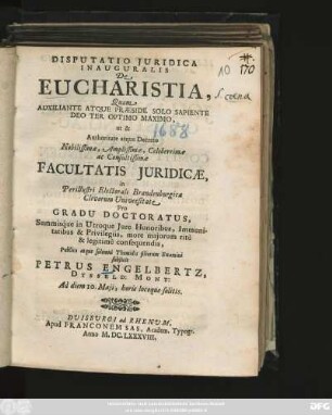 Disputatio Iuridica Inauguralis De Eucharistia