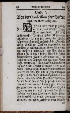 Cap. V. Von der Confession oder Bekentniß der wahren Religion.
