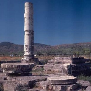 Samos. Die Kolónna im Heraion, die 4. Säule des äußern Peripteros, von Nordost-Ecke aus; 104 Säulen insgesamt. E70