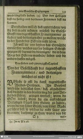 Das sieben und zwanzigste Capitel Von der Gesellschafft des tugendhafften Frauenzimmers, und desjenigen welches es nicht ist?