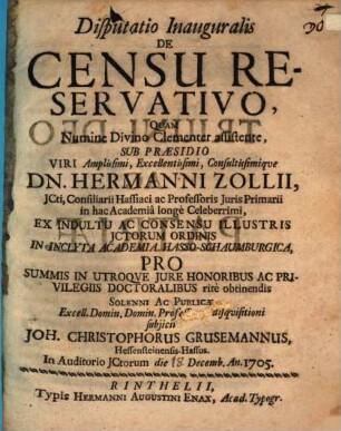 Disp. inaug. de censu reservativo