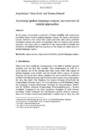 Accessing spoken language corpora: an overview of current approaches