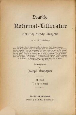 Narrenbuch : Kalenberger ; Peter Leu ; Neithart Fuchs ; Markolf ; Bruder Rausch