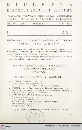 Zbiory Sekcji III Pomiarów Zakładu Architektury Polskiej i Historji Sztuki P. W.