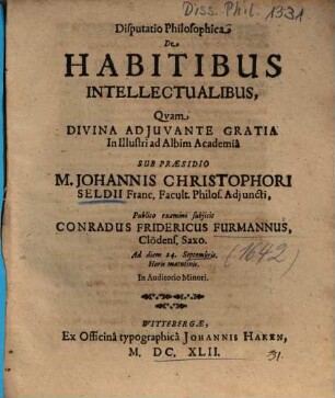 Disputatio Philosophica De Habitibus Intellectualibus