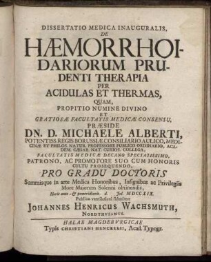 De Hæmorrhoidariorum Prudenti Therapia Per Acidulas Et Thermas,