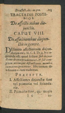 Tractatus Posterior De affectionibus disiunctis. Caput VIII. De affectionibus disiunctis in genere.