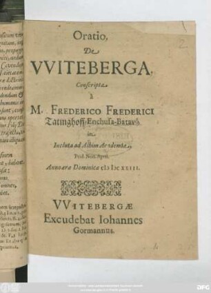 Oratio de Witeberga