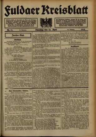 Zweite Ausgabe vom Dienstag, den 21. April 1914.