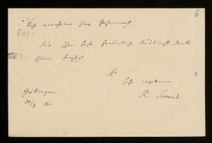 Nr. 6: Postkarte von Rudolf Smend an Ernst Heinrich Ehlers, Göttingen, 30.8.1906