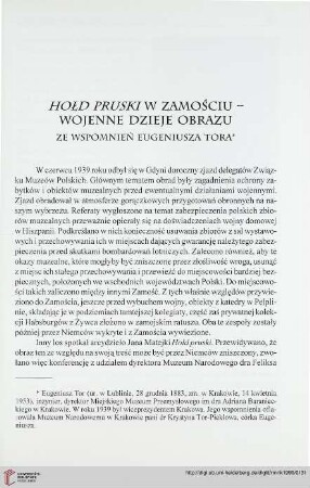 N.S. 1.1999: Hołd pruski w Zamościu : Wojenne dzieje obrazu$dZe wspomnień Eugeniusza Tora