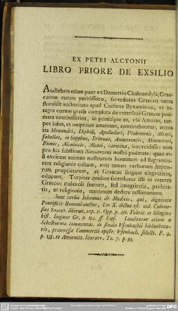 Ex Petri Alcyonii Libro Priore De Exsilio