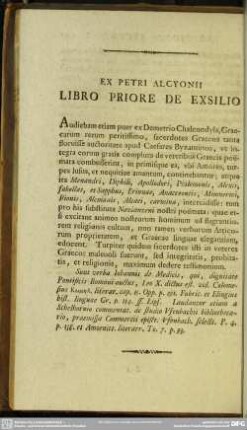 Ex Petri Alcyonii Libro Priore De Exsilio