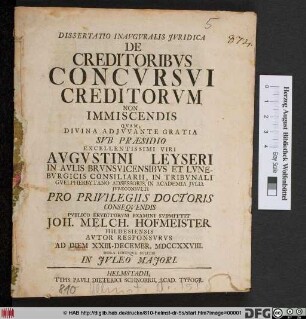 Dissertatio Inauguralis Juridica De Creditoribus Concursi Creditorum Non Immiscendis