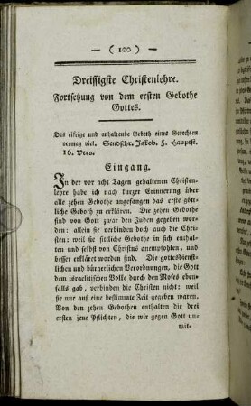 Dreissigste Christenlehre. Fortsetzung von dem ersten Gebothe Gottes.