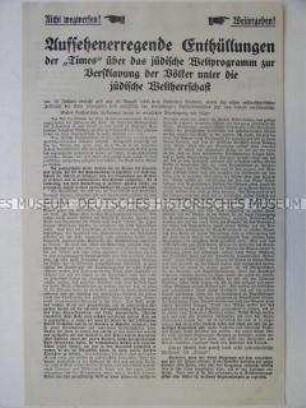 Propagandaflugblatt der NSDAP mit Auszügen aus den "Protokollen von Zion"