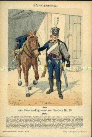Uniformdarstellung, Gemeiner des Husaren-Regiments H 10, Königreich Preußen, 1806.
