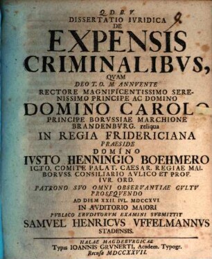Diss. iur. de expensis criminalibus