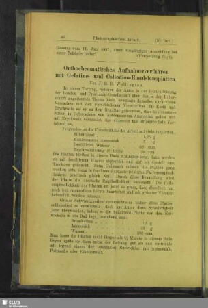 Orthochromatisches Aufnahmeverfahren mit Gelatine- und Collodion-Emulsionsplatten