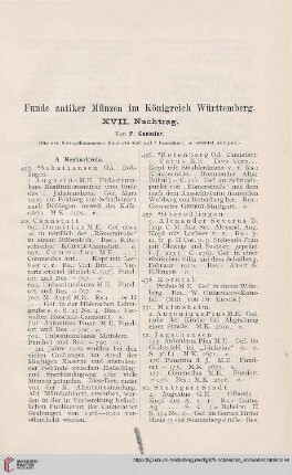 Funde antiker Münzen im Königreich Württemberg : XVII. Nachtrag