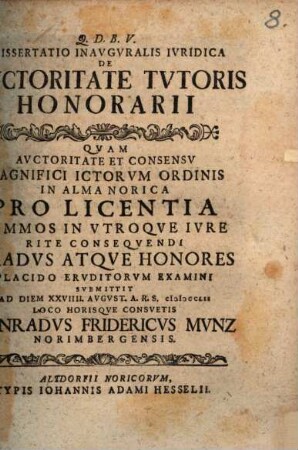 Diss. inaug. iur. de auctoritate tutoris honorarii