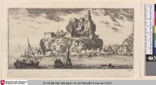 [Eine Stadt und eine Burg auf einem Felsen; A upper town and castle on a rock]