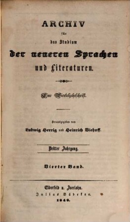 Archiv für das Studium der neueren Sprachen und Literaturen. 4, 4 = Jg. 3. 1848