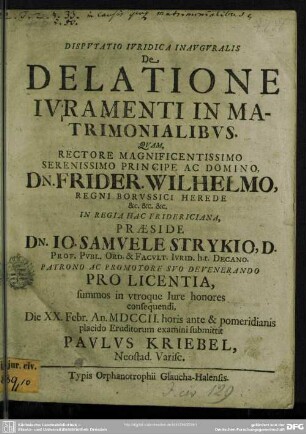 Disputatio Iuridica Inauguralis De Delatione Iuramenti In Matrimonialibus