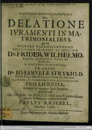 Disputatio Iuridica Inauguralis De Delatione Iuramenti In Matrimonialibus