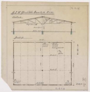 Baracke 16, Grundriss, Querschnitt