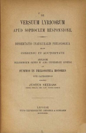 De versuum lyricorum apud Sophoclem responsione : (Leipz. Doctordiss.)