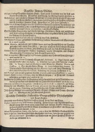 Teutsche Politische/ Historische/ Geographische/ Philosophische und Kunst-Bücher.