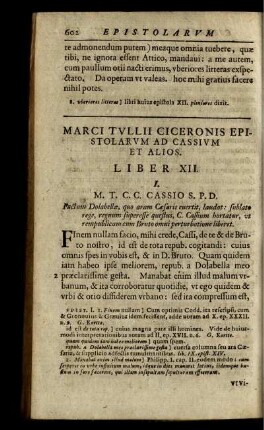 Marci Tullii Ciceronis Epistolarum Ad Cassium Et Alios. Liber XII.