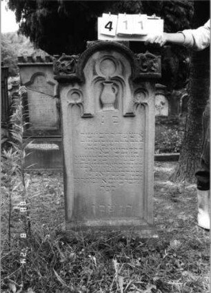 Grabstein 411 (Index: 100095390) Maße HxBxT: 132x50x27 cm Symbolik: Levitenkanne: Grabstein 411