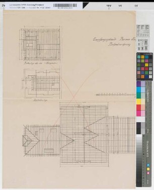 Bestandszeichnung Empfangsgebäude Barmen Hauptbahnhof: Sparrenlage [linke Hälfte, Exemplare], M. 1:100