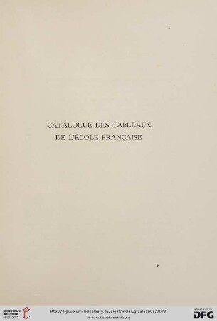 Catalogue des Tableaux de l´École Française