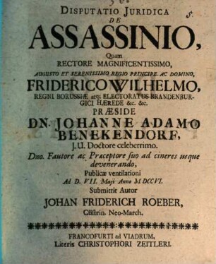 Disputatio Juridica De Assassinio