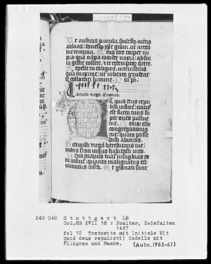 Psalterium — Initiale U (t quid deus repulisti), Folio 72 recto