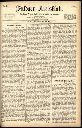 Ausgabe vom Samstag, den 27. April 1878.