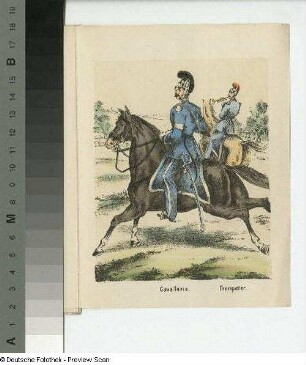 Kavallerie. Trompeter [der Leipziger Communalgarde]. Abbildung 6 des 6-teiligen Leporellos