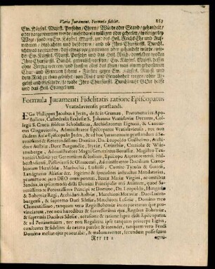 Formula Iuramenti Fidelitatis ratione Episcopatus Vratislaviensis praestandi