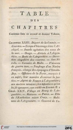 Table des chapitres contenus dans ce second et dernier volume