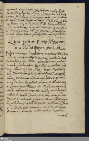 S. 401-406. Literae passus Ducis Moschouiae contra Regem Poloniae.