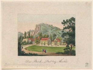 Die Kaltwasser-Heilanstalt Buschbad (Meißen-Buschbad) unterhalb des Götterfelsens im Triebischtal südwestlich von Meißen