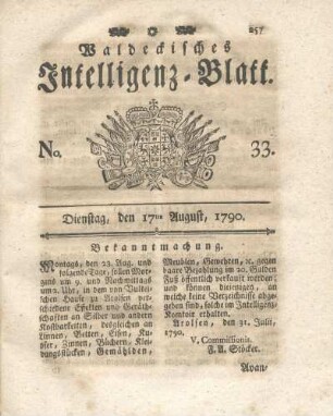 No. 33, Dienstag, den 17ten August, 1790