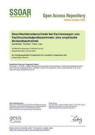 Geschlechterunterschiede bei Karrierewegen von FachhochschulprofessorInnen: eine empirische Bestandsaufnahme