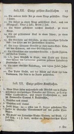 Sect. XII. Einige größere Kunstsachen.