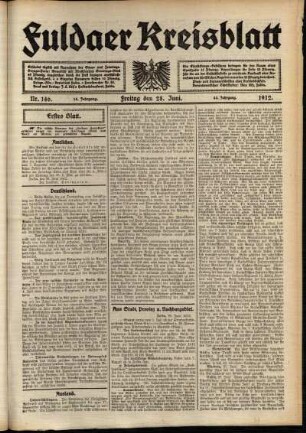 Erste Ausgabe vom Freitag, den 28. Juni 1912.