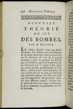 Nouvelle Théorie du Jet des Bombes. Par M. Belidor.