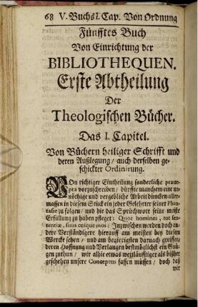 Fünfftes Buch Von Einrichtung der Bibliothequen.